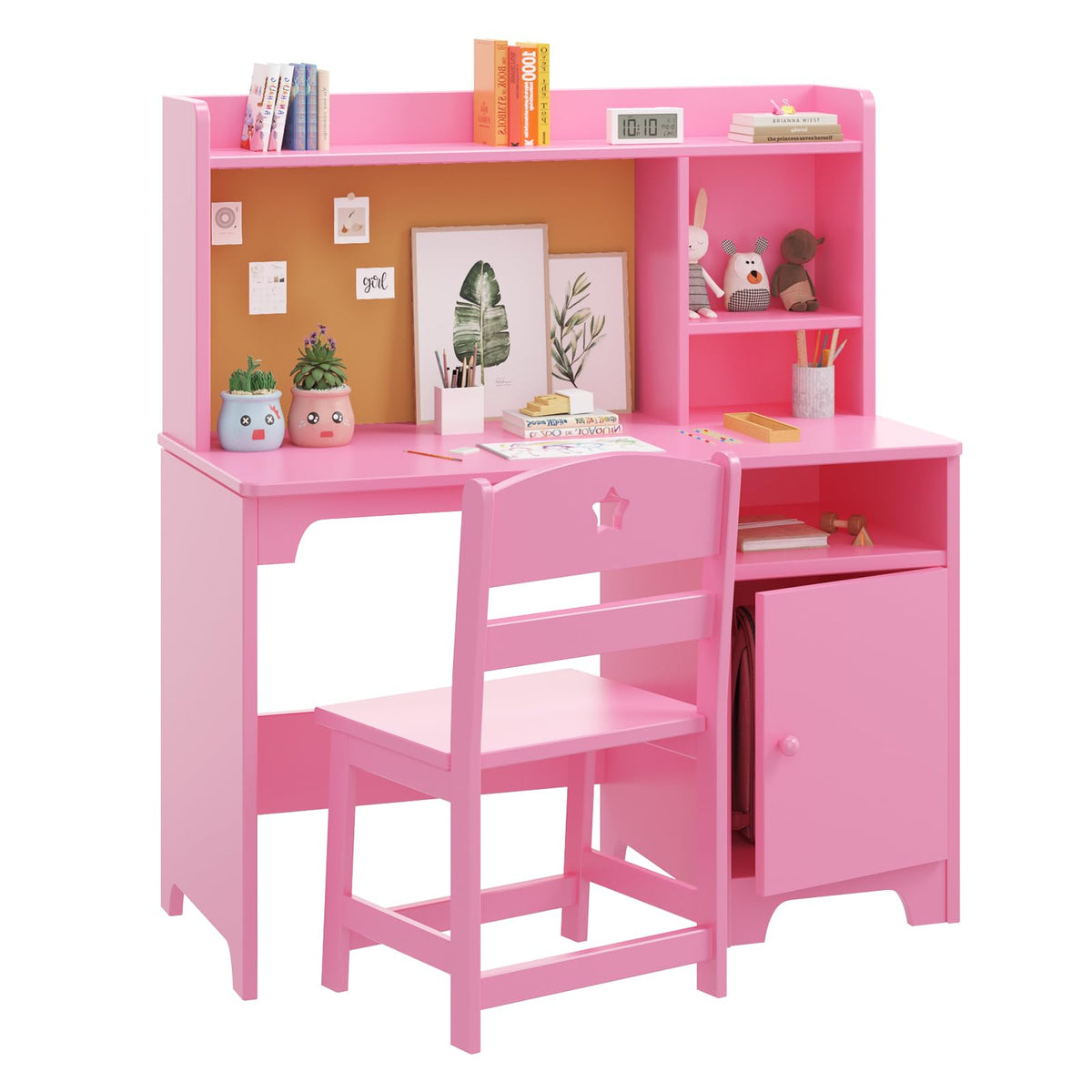 GarveeHome Kids Wooden Desk Chair Set Hutch Storage Workstation