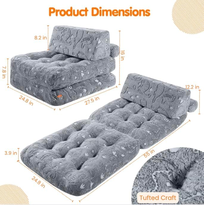 MeMoreCool Kids Couch, 3-in-1 Fold-Out Foam Chair