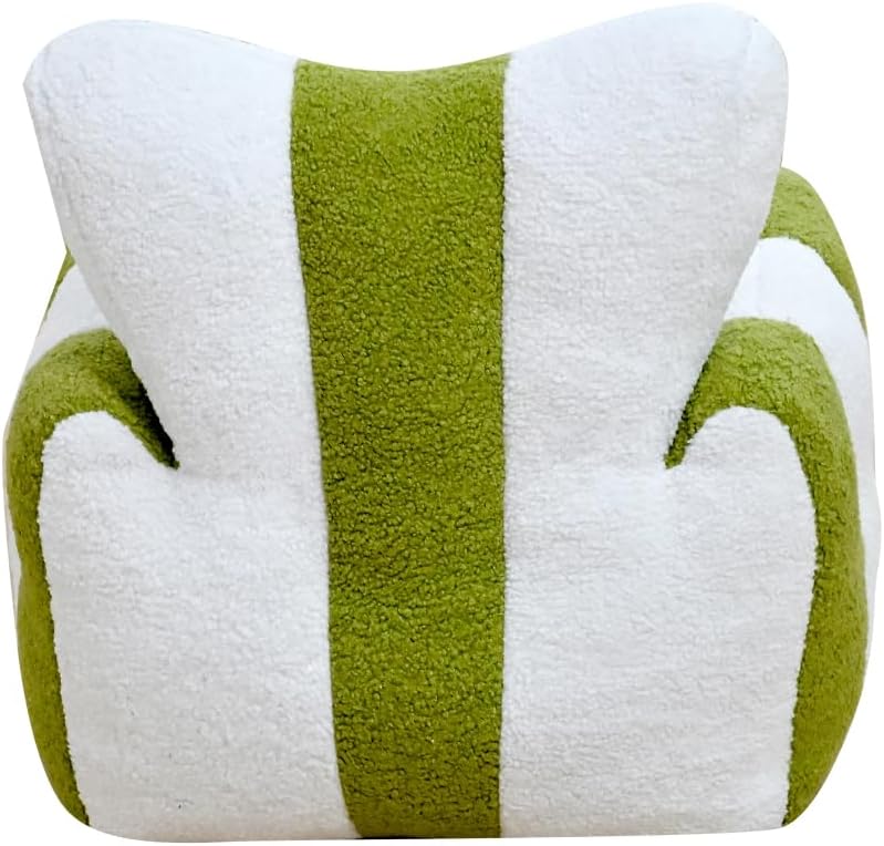 Kids Bean Bag Chair Sofa, Teddy Fabric, Heart-Shaped Backrest (White Green)