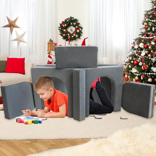10Pcs Modular Kids Play Couch Convertible Toddler Building Fort Sofa and Cushion Child DIY Floor Sofa for Sleeping Playroom Bedroom for Boys and Girls (Dark Gray)