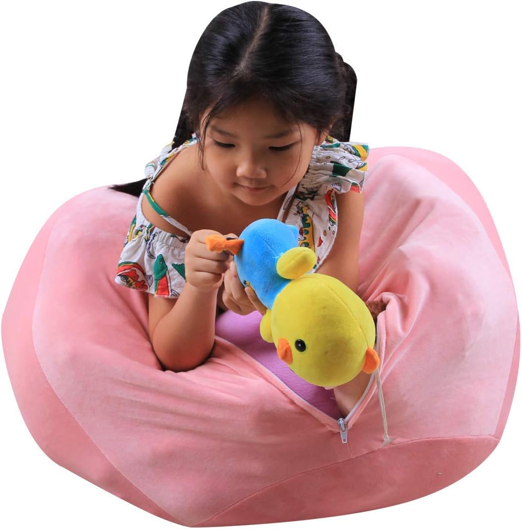 Stuffed Animal Storage Kids Bean Bag Storage Extra Large Kids Toy Organizer Plush Pouf Chair (Pig)