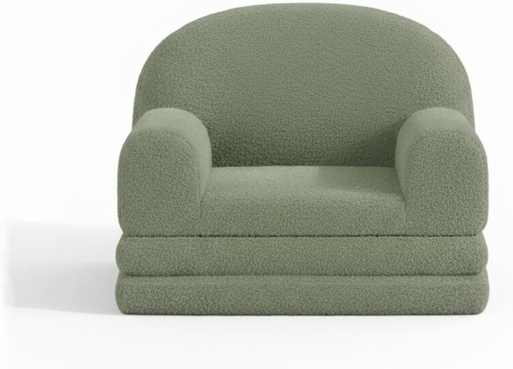 2-in-1 Convertible Kids Sofa Chair, Fold Out Toddler Couch for Reading and Napping, High-Density Foam Sherpa Toddler Chair, Soft Lounger for Playroom and Nursery, Green