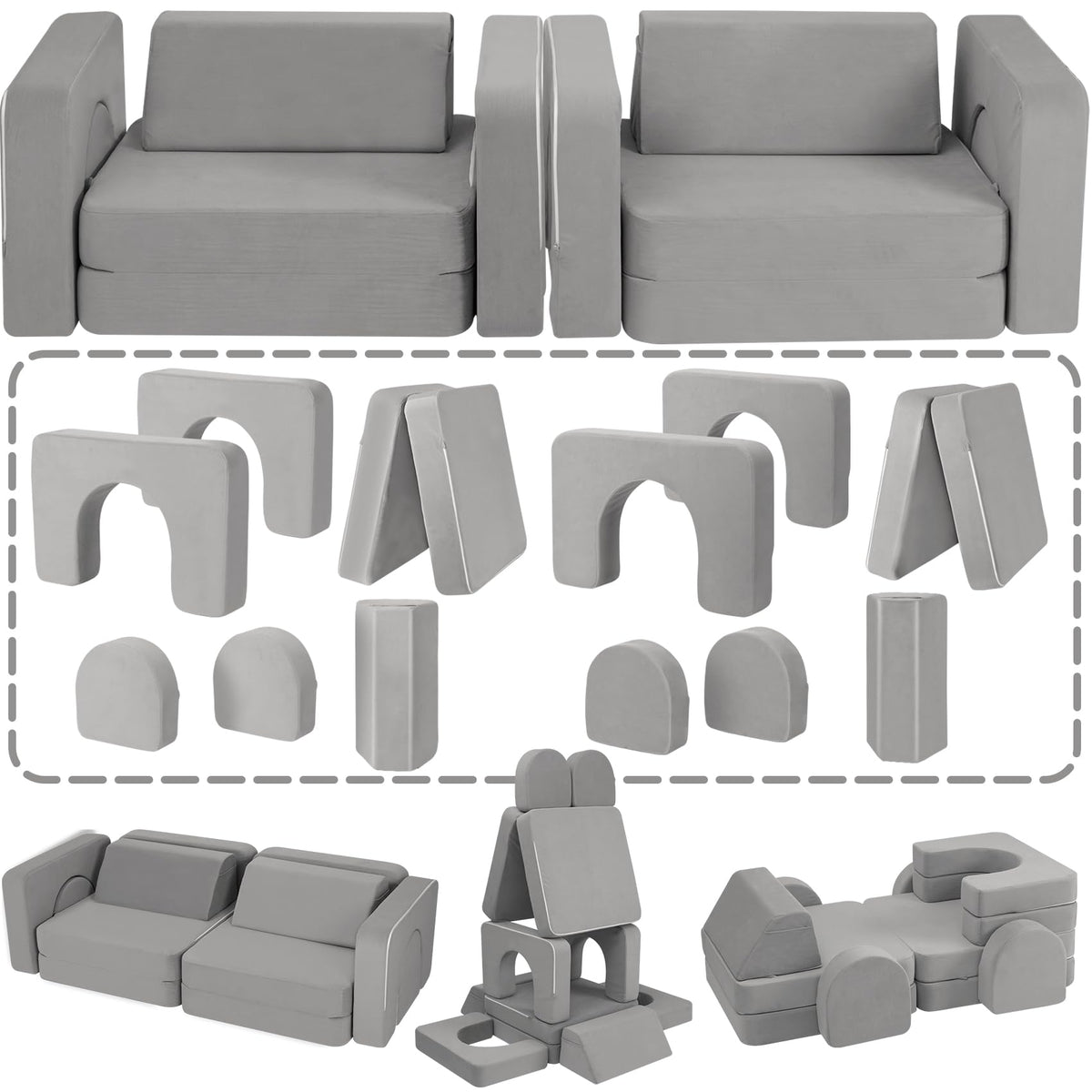 CAPAKIDS Kids Couch with 1000+ Building Options, Blue/Green