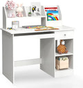 Giantex Kids Study Desk, Children Wooden Computer Desk with Hutch, Bookshelf, Keyboard Tray, Drawer, Storage Shelves, Student Writing Table Computer Workstation for Home School Use, White
