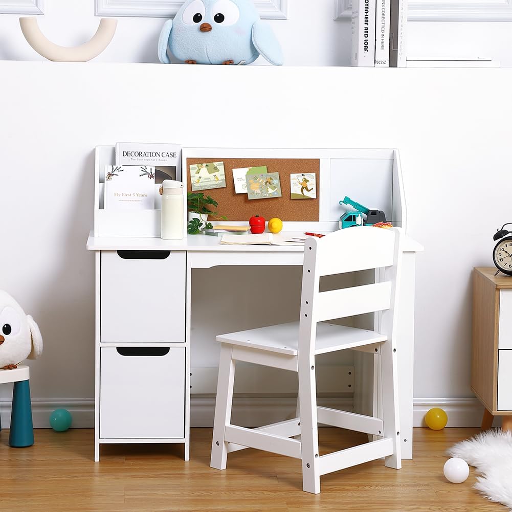 IDEALHOUSE Wooden Kids Study Desk and Chair Set, Desk for Boys and Girls