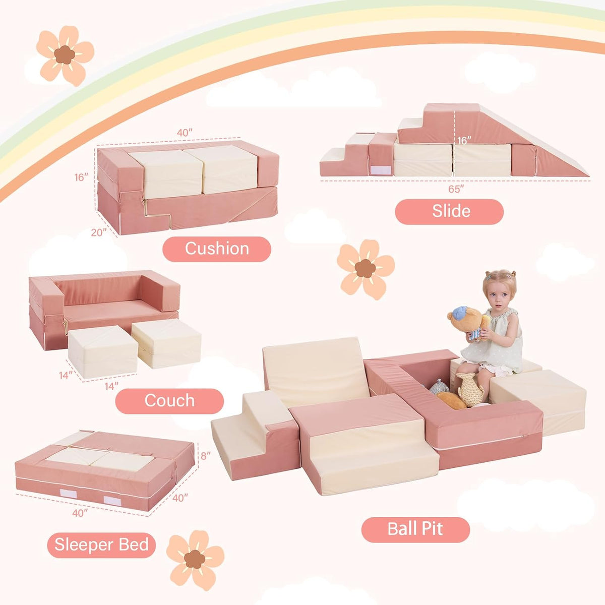 Kids Couch, Modular Toddler Couch for Playroom