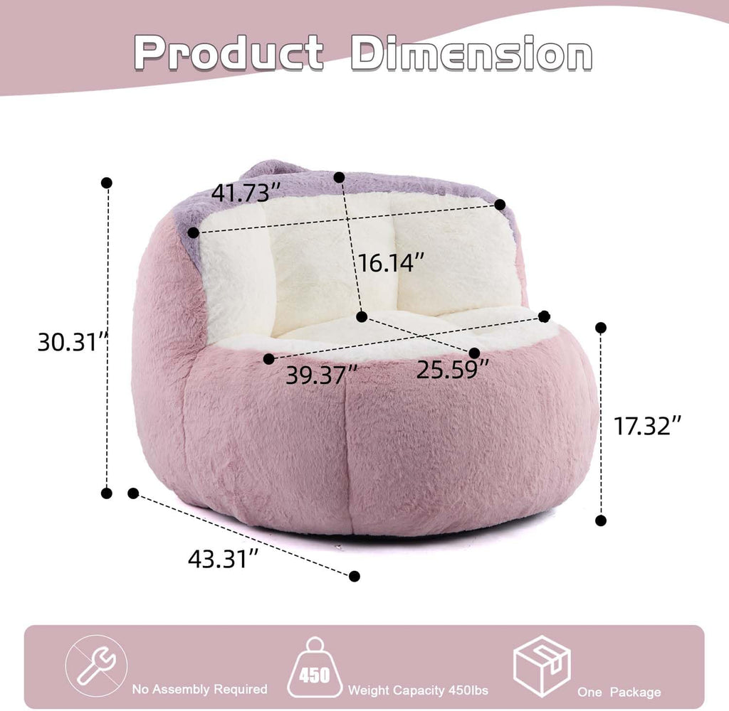 Oversized Bean Bag Chairs, Memory Foam Boneless Lazy Sofa, Faux Fur Floor Comfy Lounger, No Assembly Required for Bedroom, Apartment and Living Room (Pink)