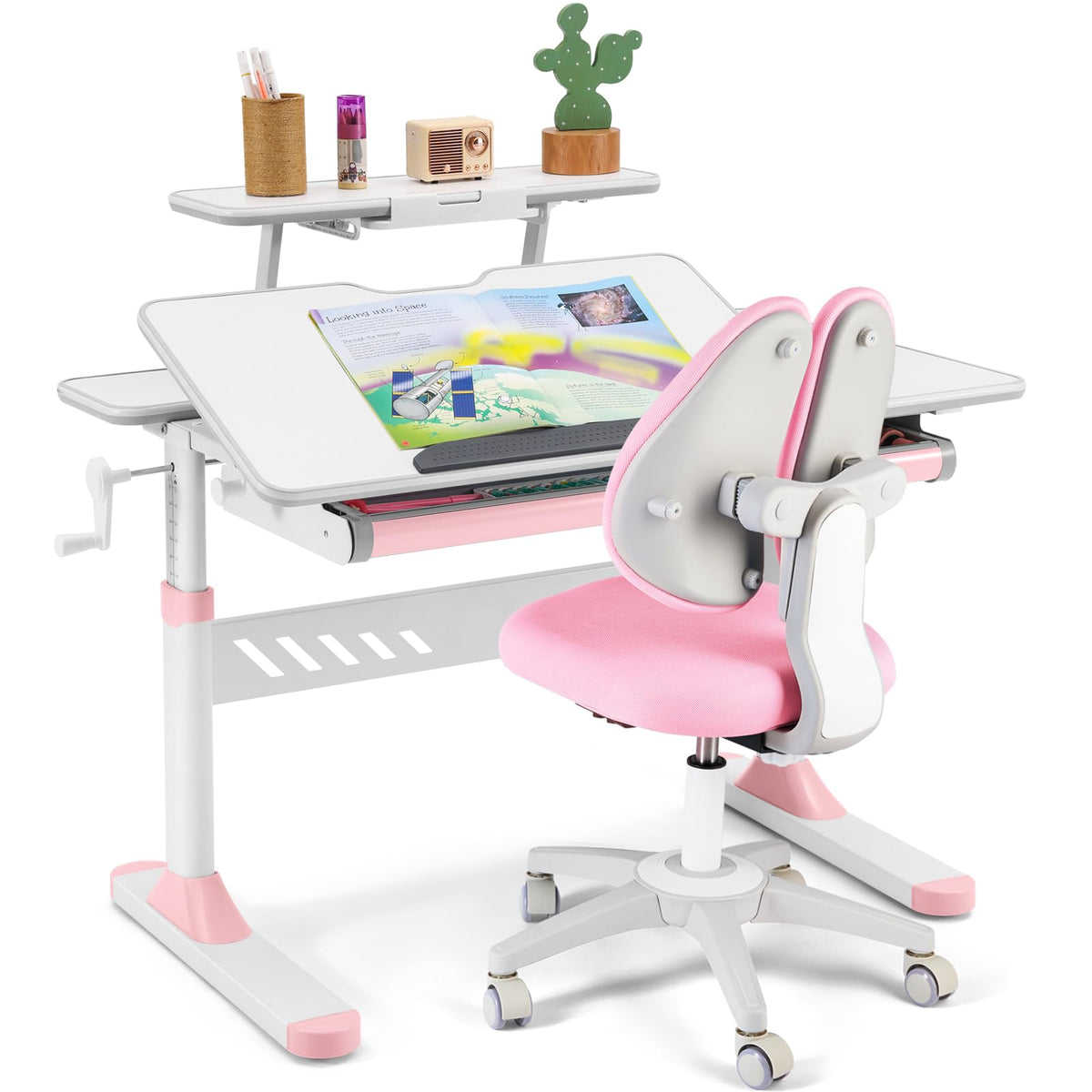 COSVALVE Adjustable Kids Desk & Ergonomic Chair Set with Drawer Bookstand