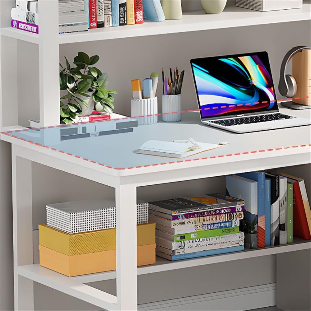 Rectangular Children's Desk Storage Table with 3 Drawers Bookshelf Modern Writing Table Shelves Work Desk PC Table Home Office Corner Study Desk -Wood 39.5" L x 19" W x 57" H