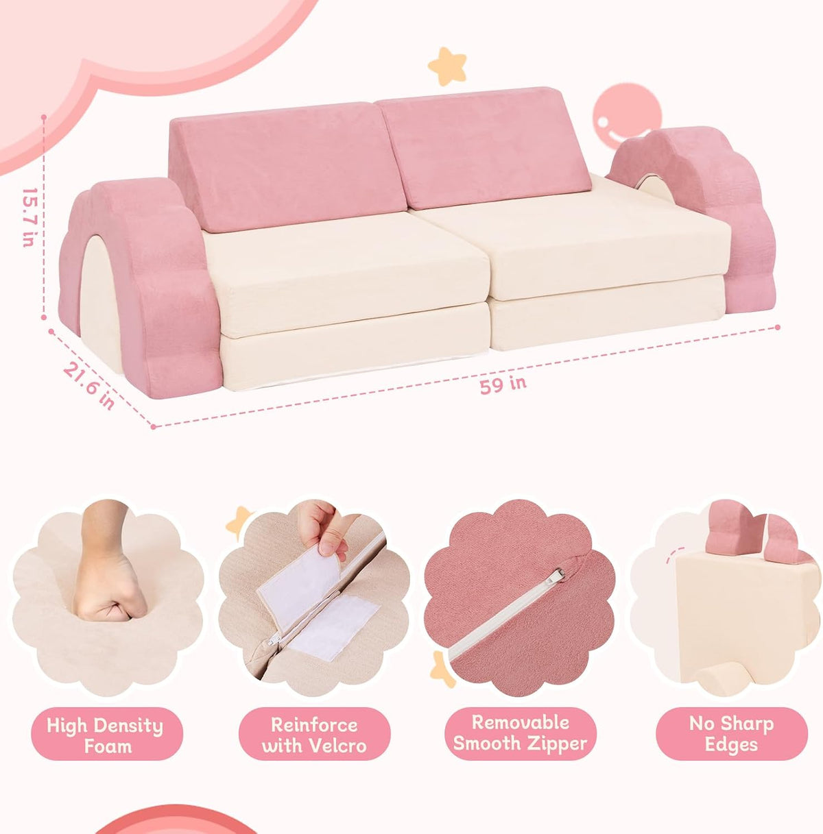 LOAOL Kids Couch 10PCS, Modular Kids Play Couch (Medium Size)