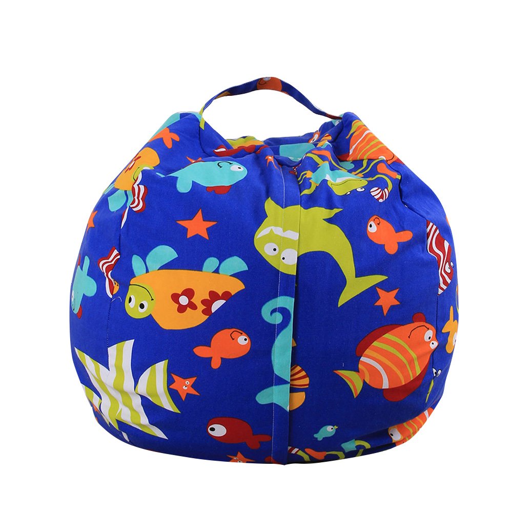 ELEOPTION Stuffed Animal Storage Bean Bag Chair Cover, Large Size 38inch Cotton Canvas Children Plush Toy Organizer Storage Bag Fill Fun Chair for Kids Room or Bedroom (Strawberry, 32in)