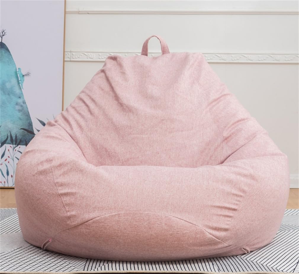 Pink,M, Balcony Lazy Sofa Bean Bag Cover (No Filler), Cotton Canvas Beanbag with Zipper, Soft and Comfortable, for Organizing Toddler and Kids' Rooms Plush Toys