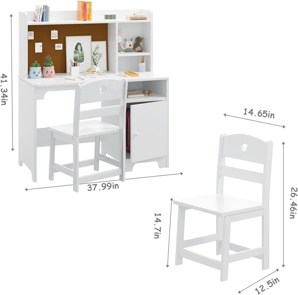 GarveeHome Kids Wooden Desk Chair Set Hutch Storage Workstation