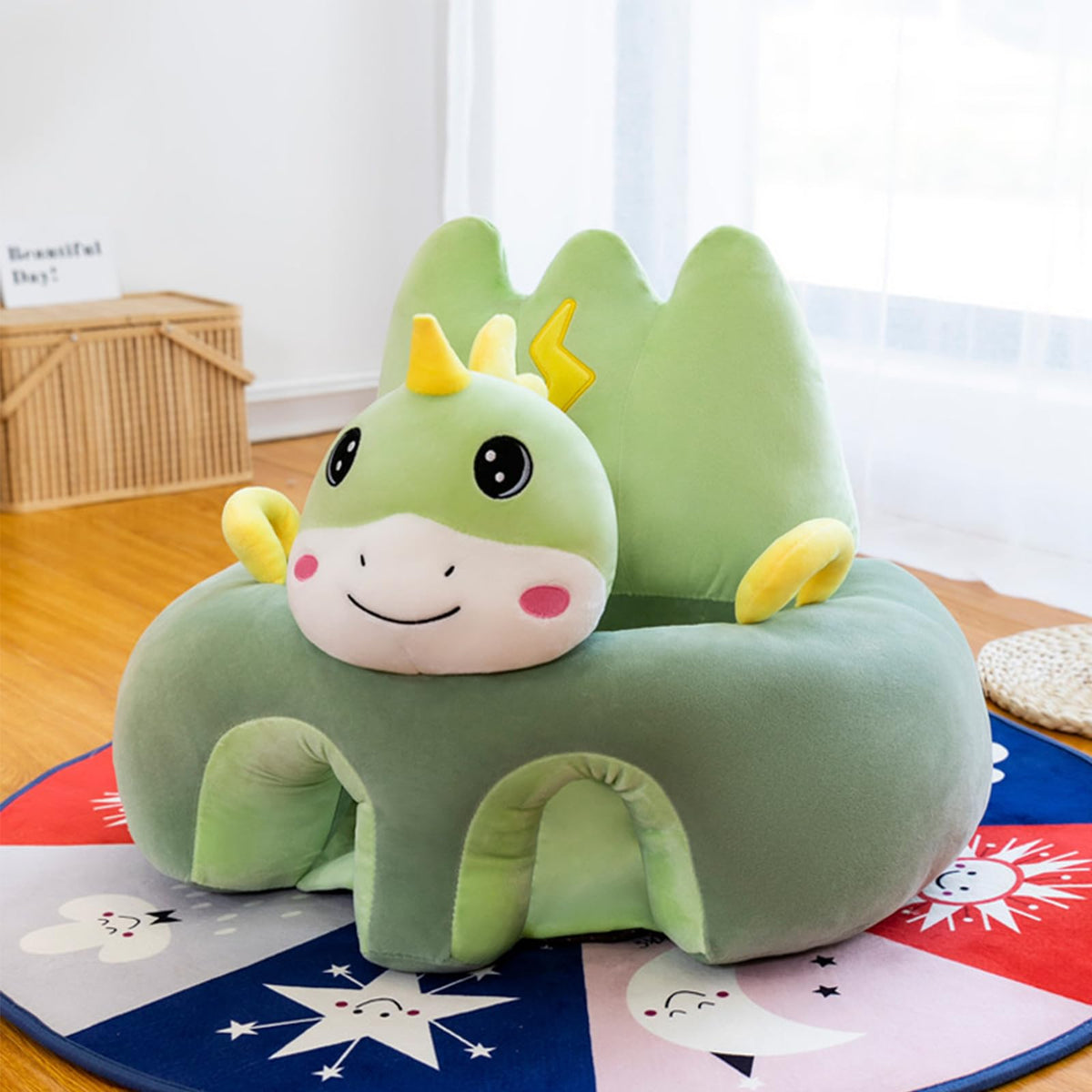 Baby Seat for Babies 3 Months & Up, Sit Me Up Floor Seat for Infants, Cartoon Back Head Support Sitting Infant Sofa, Toddler Plush Animal Shaped Learning Sitting Up Chair (Cow)
