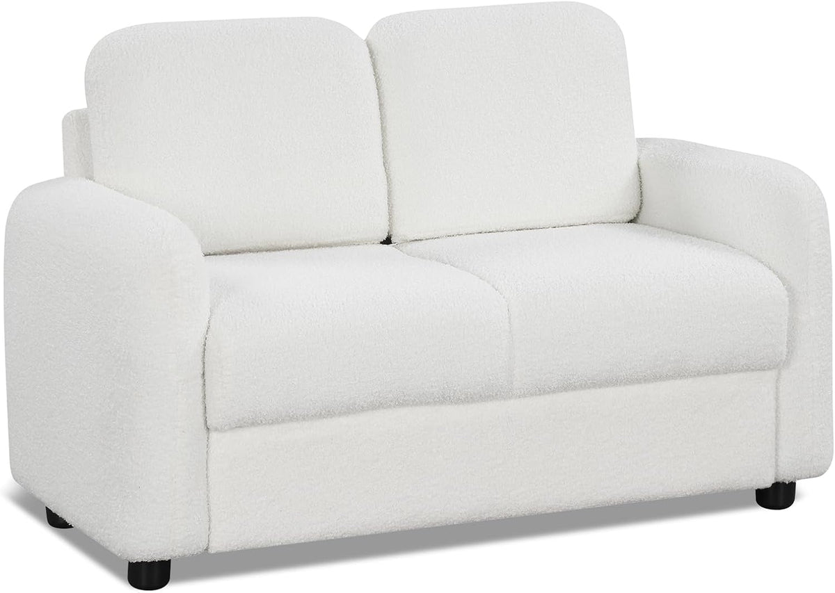 HONEY JOY Toddler Couch, Children Loveseat Sofa Armchair w/Wooden Frame, Teddy Fleece, Flexible Seating for Daycare, Preschool, Playroom, Upholstered Reading Couch, Kids Chair for Boys Girls (White)
