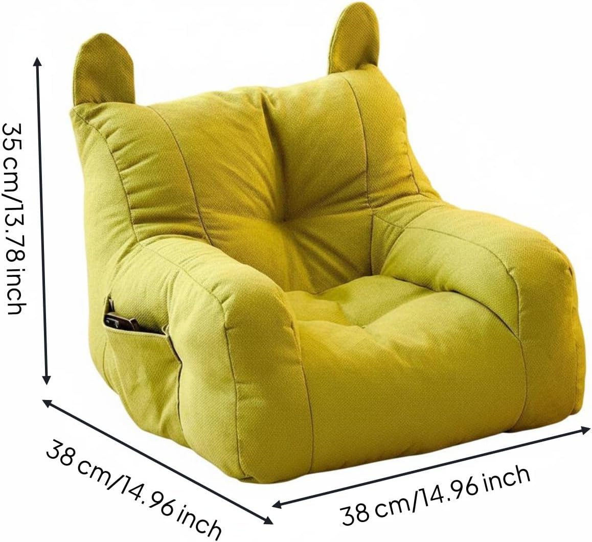 Children Reading Sofa Armchair Lounge Chair Bear Seat Soft Linen Upholstered Cushion Wooden Frame Suitable for Bedroom Living Room Nursery, Green