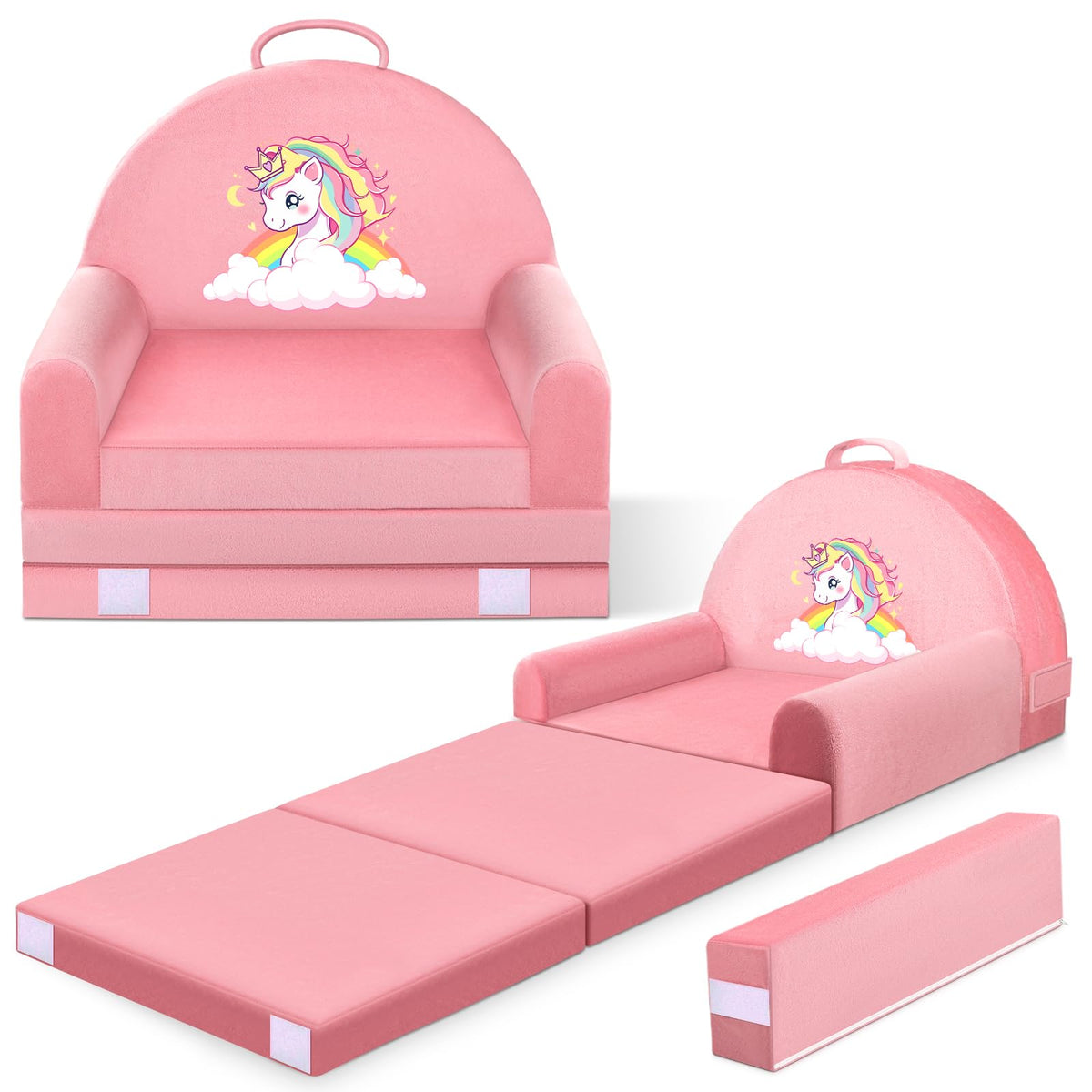 Dinosaur Kids Sofa Bed Ages 3+ with Washable Cover, Foldable Toddler Chair