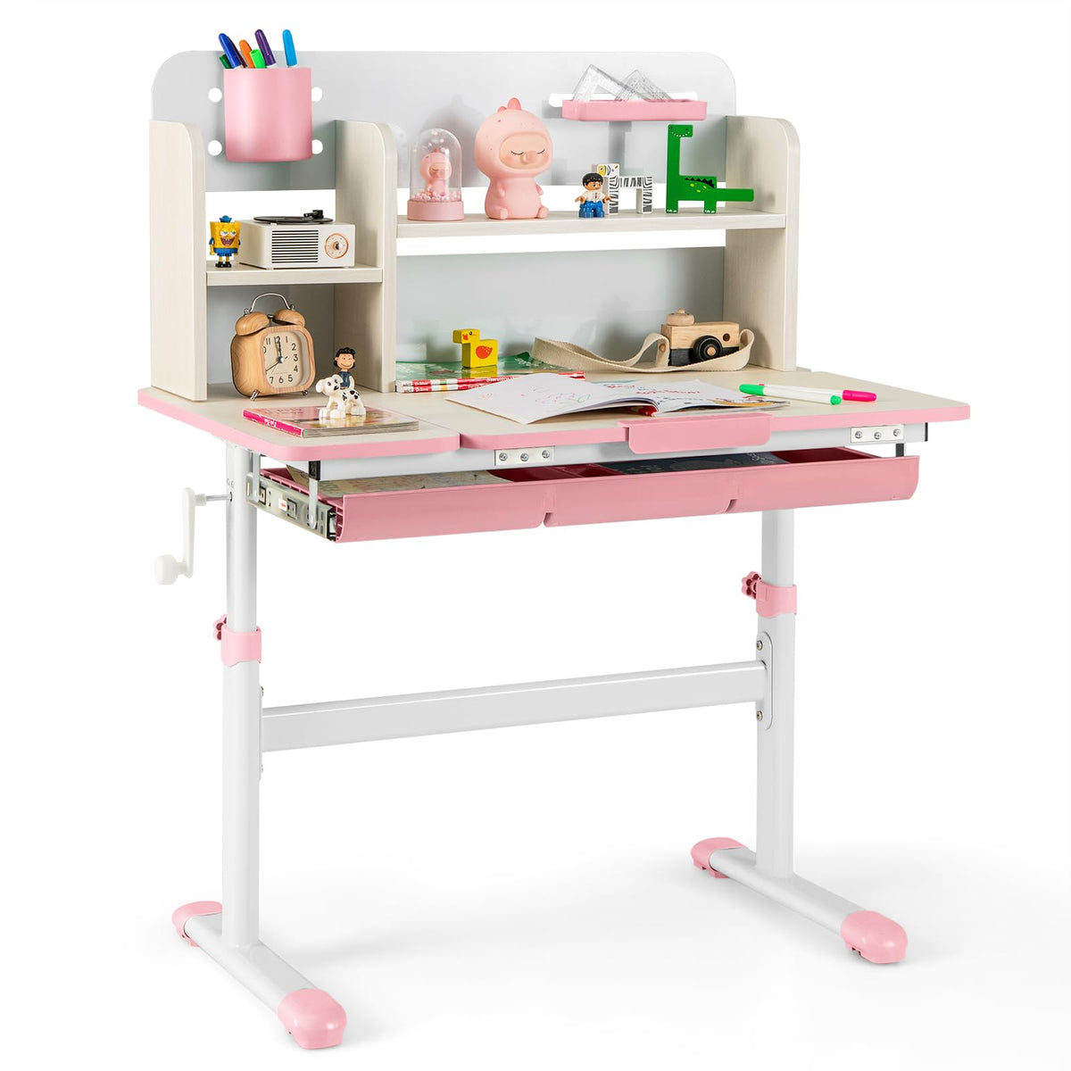 GLACER Desk for Kids, Ergonomic Children Standing School Table with 0-60° Tiltable Surface, Pen Holder, Height Adjustable Kids Study Desk, Wooden Workstation for Little Boys and Girls Aged 3-12 (Gray)
