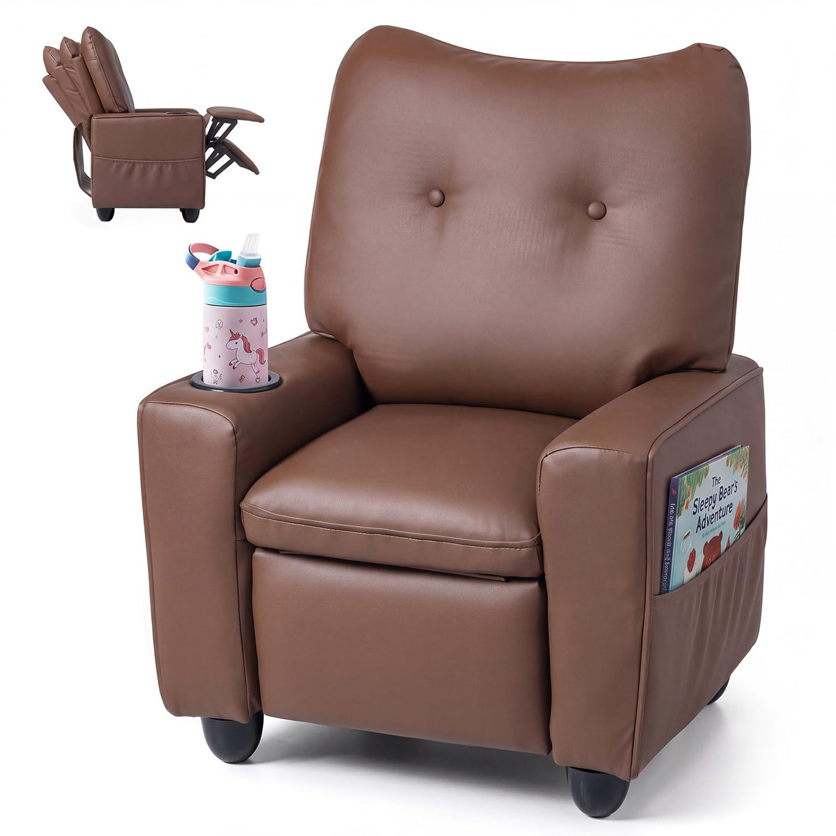 HONEY JOY Kids Recliner, PU Leather Toddler Sofa for Ages 3+ (Pink)