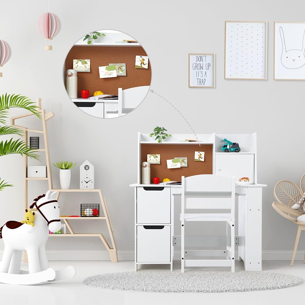 Garvee Kids Desk and Chair Set, Wooden Study Table for 3-8 Yrs