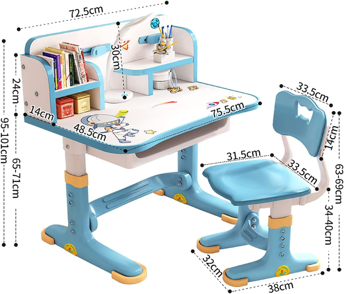 Kids Adjustable Study Desk & Chair Set, Pink Girl Desk, Child Toddler Homework Table, Princess Children Preschool Desk for Computer Writing Homework, Escritorio Mesas para Niña (Blue)