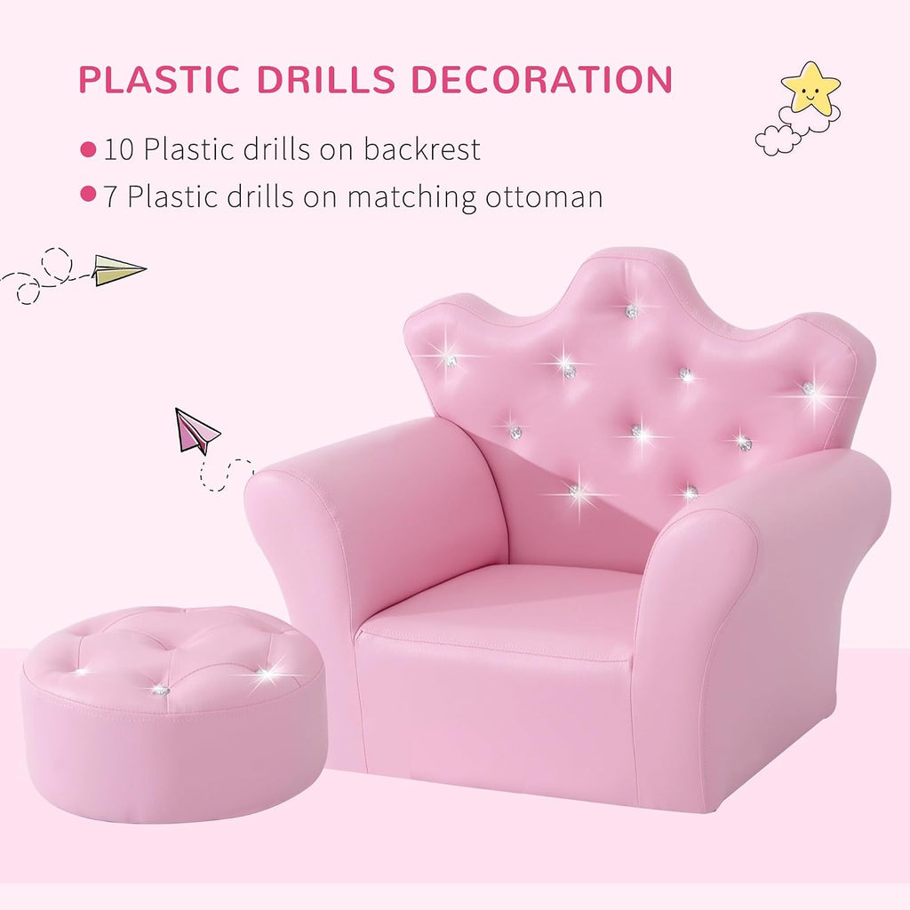 Qaba Kids Sofa Set with Footstool Baby Sofa Chair for Toddlers Girls Pink