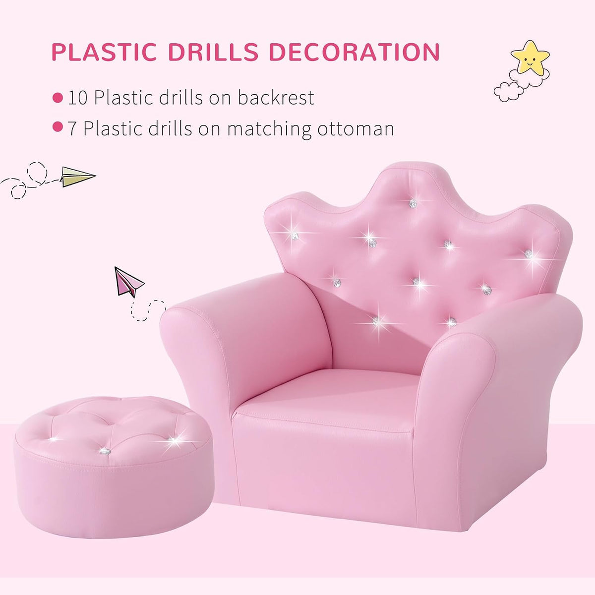 Qaba Kids Sofa Set with Footstool Baby Sofa Chair for Toddlers Girls Pink