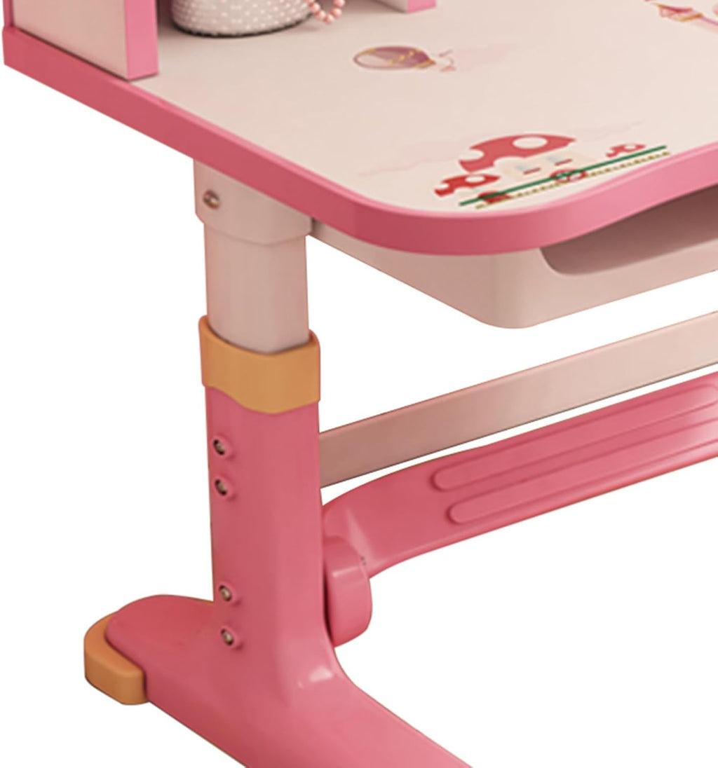 Kids Functional Desk and Chair Set, Study Desk with Chair, Height Adjustable Children School Desk with Storage Drawer for Boys Girls Pink