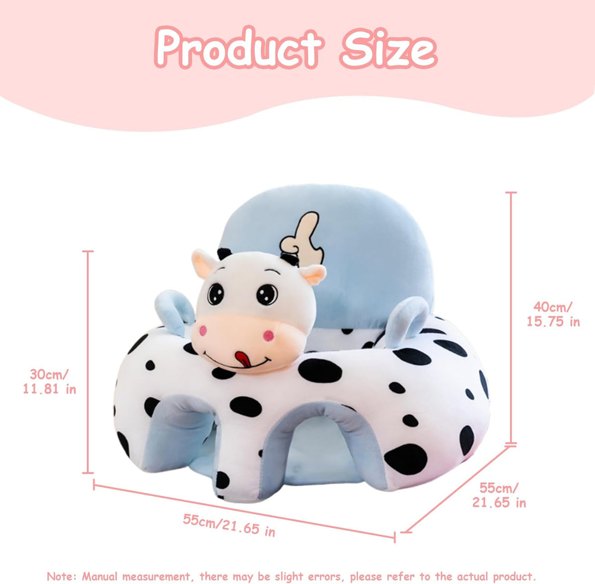 Baby Seat for Babies 3 Months & Up, Sit Me Up Floor Seat for Infants, Cartoon Back Head Support Sitting Infant Sofa, Toddler Plush Animal Shaped Learning Sitting Up Chair (Cow)
