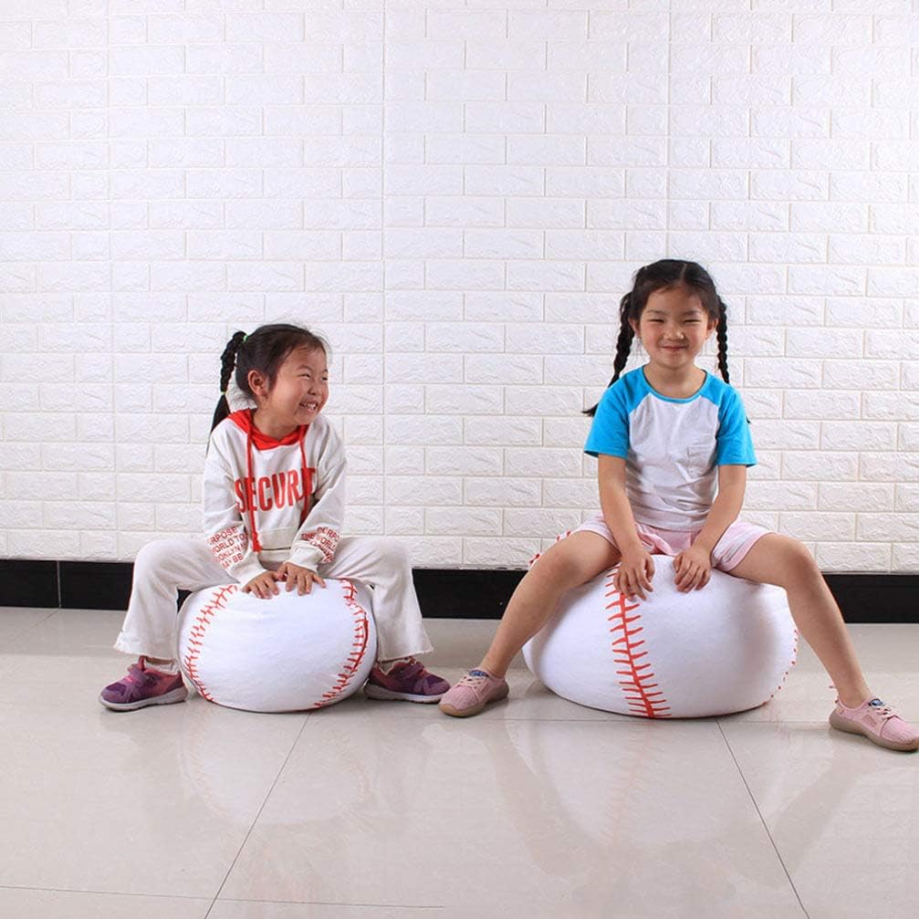 STOBOK Baseball Style Bean Bag Chair with Zipper Storage for Kids Plush Toy Organizer 17 Inch Stuffed Animal Storage and Seating for Playroom Bedroom
