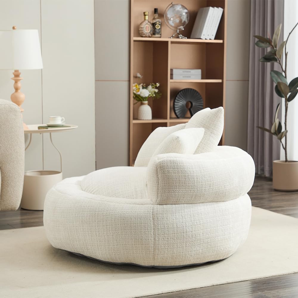Bean Bag Chair with Pillows,No Assembly Boneless, Easy-Clean Round Beanbag