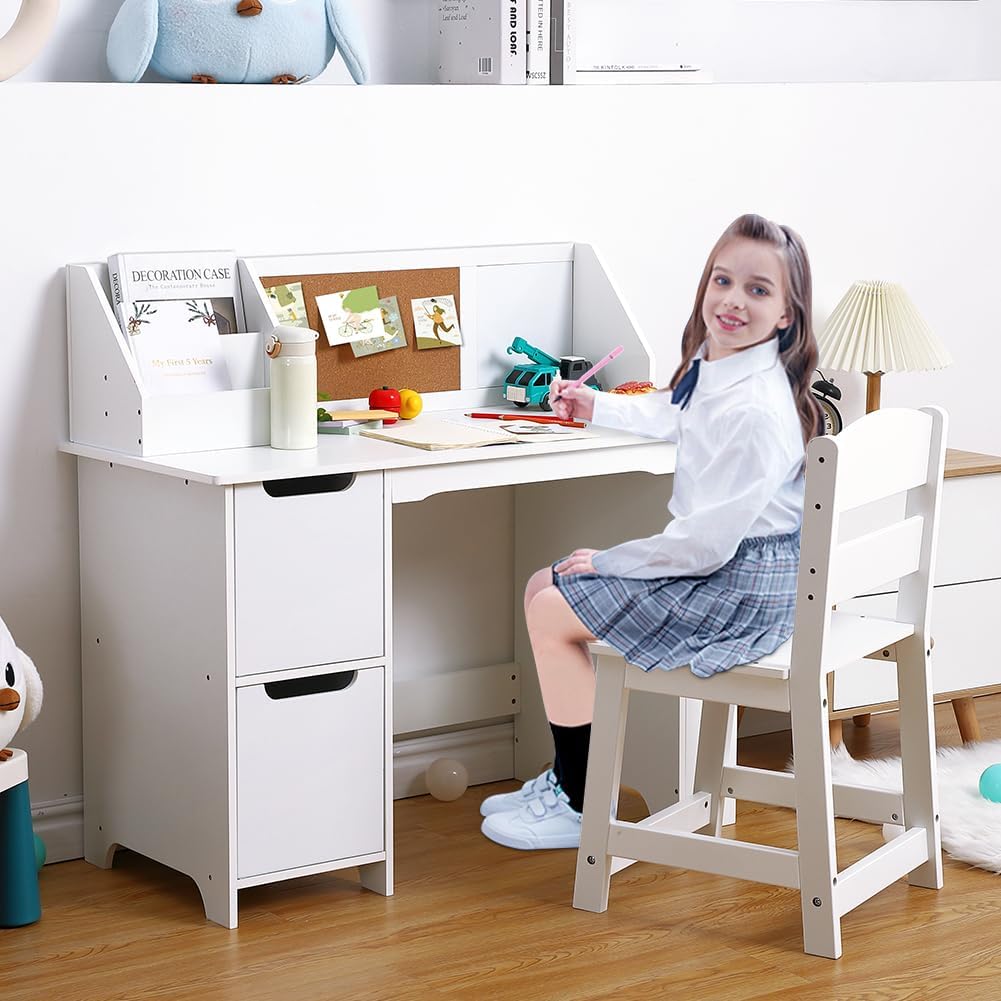 IDEALHOUSE Wooden Kids Study Desk and Chair Set, Desk for Boys and Girls