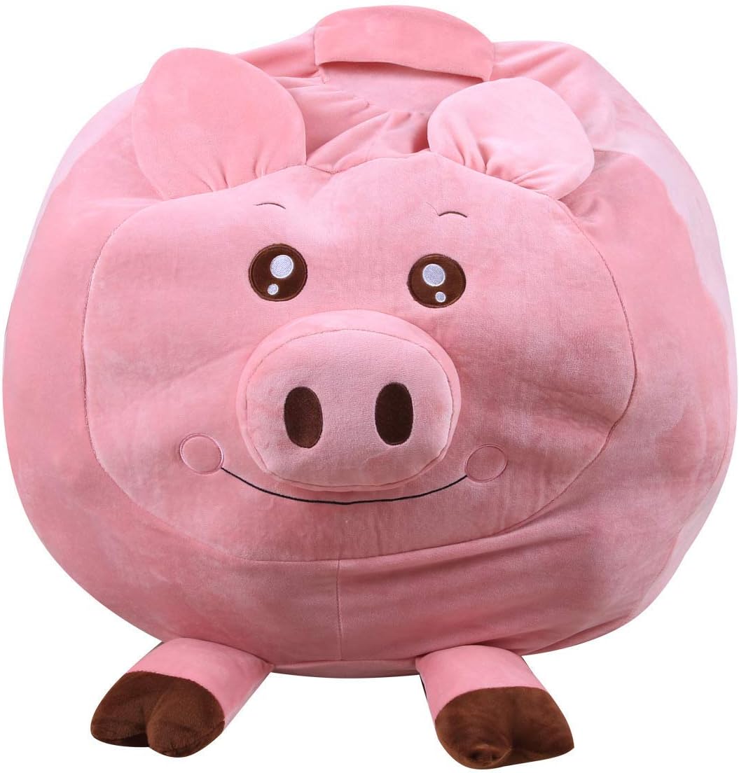 Stuffed Animal Storage Kids Bean Bag Storage Extra Large Kids Toy Organizer Plush Pouf Chair (Pig)