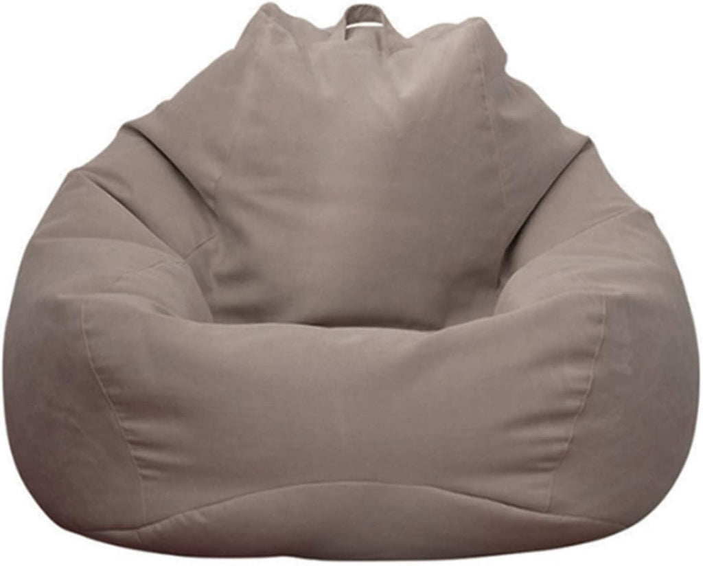 Classic Lazy Lounger Chair Bean Bag Covers (Without Filler) Made of Fine Cotton Linen Fabric with Side Pockets and Hidden Zip,Brown,S