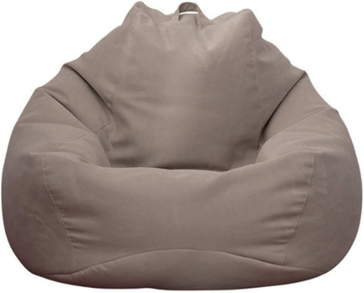 Classic Lazy Lounger Chair Bean Bag Covers (Without Filler) Made of Fine Cotton Linen Fabric with Side Pockets and Hidden Zip,Brown,S