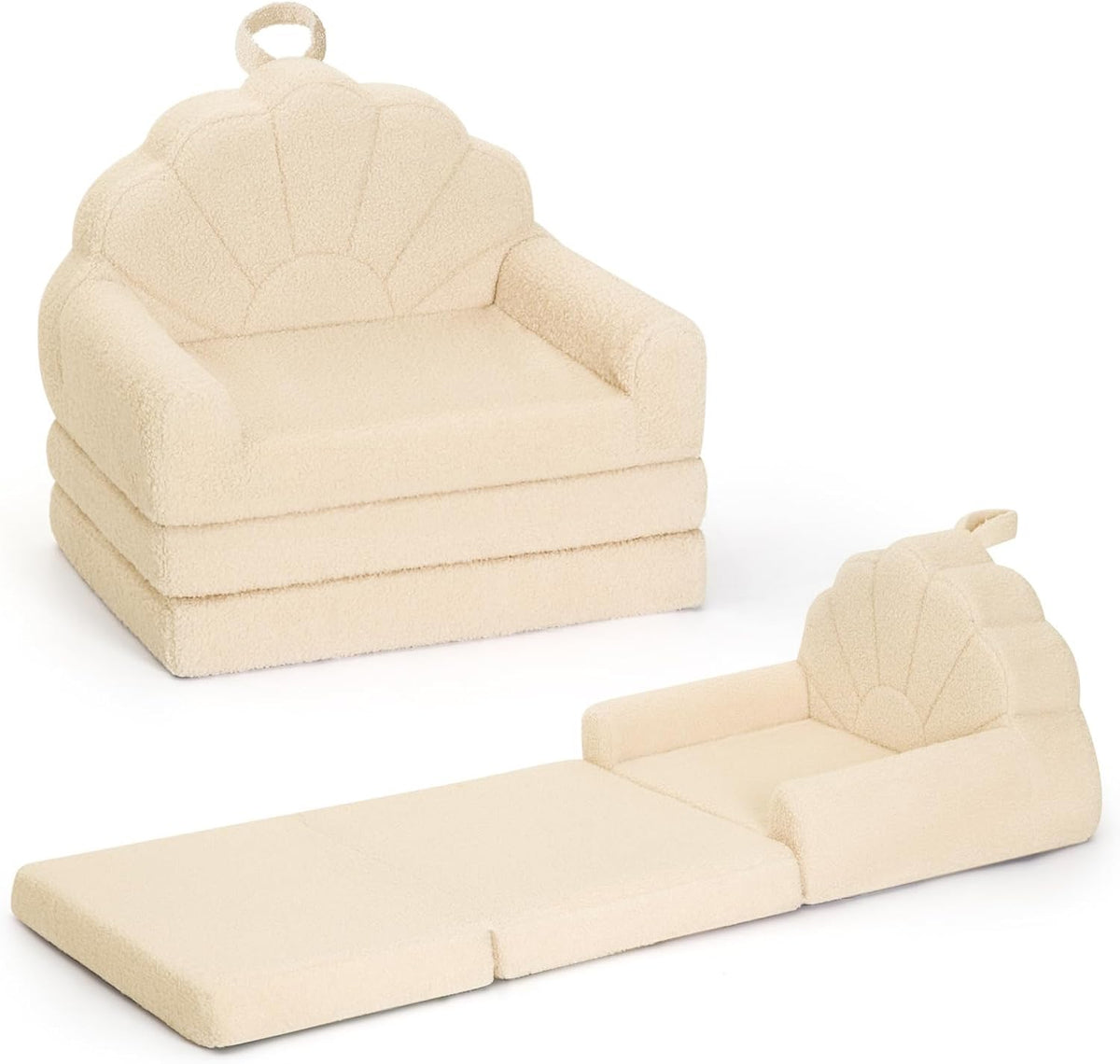 Airpanda Cozy Kids Couch and Chair, Fold Out Foam Sofa, Beige