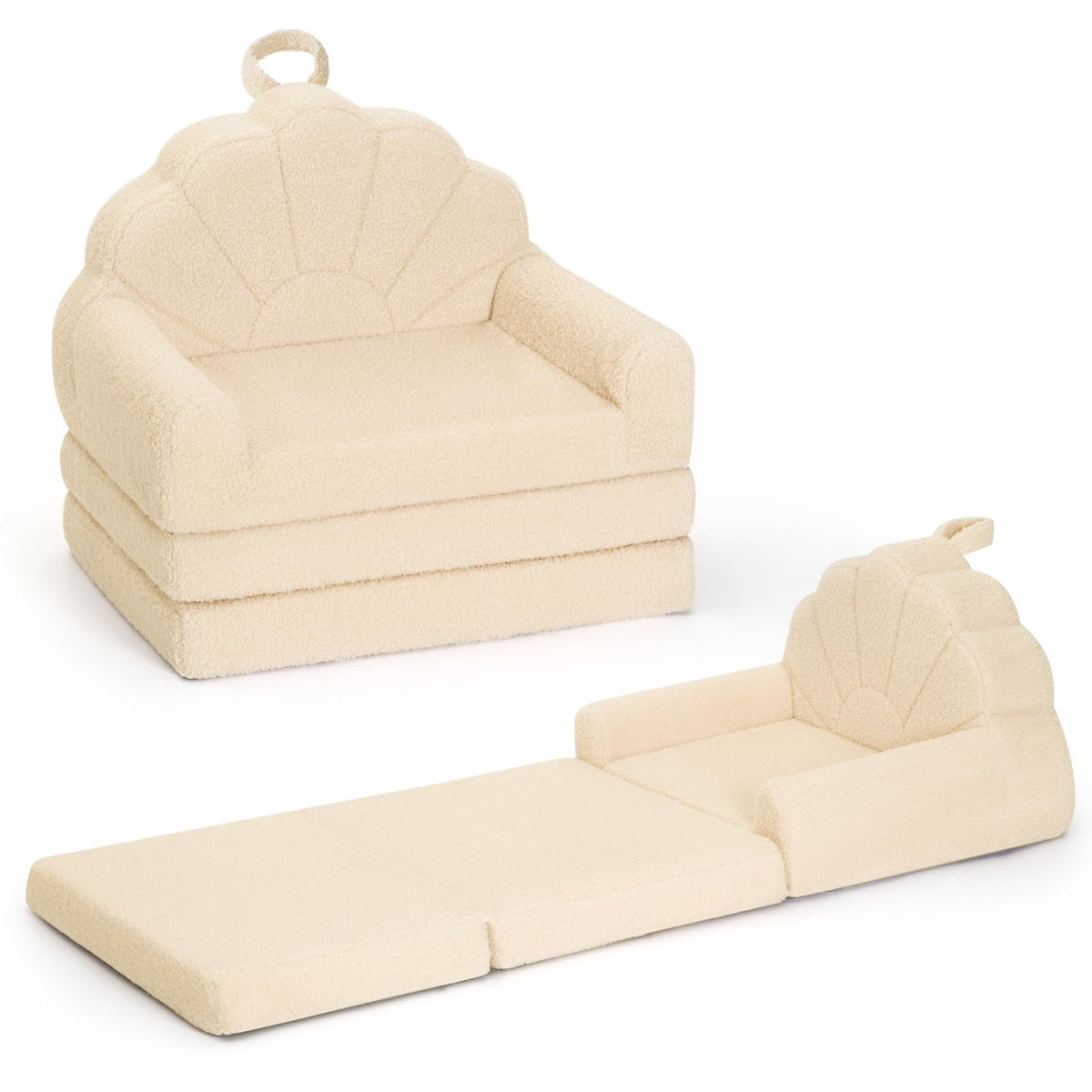Airpanda Cozy Kids Couch and Chair, Fold Out Foam Sofa, Beige