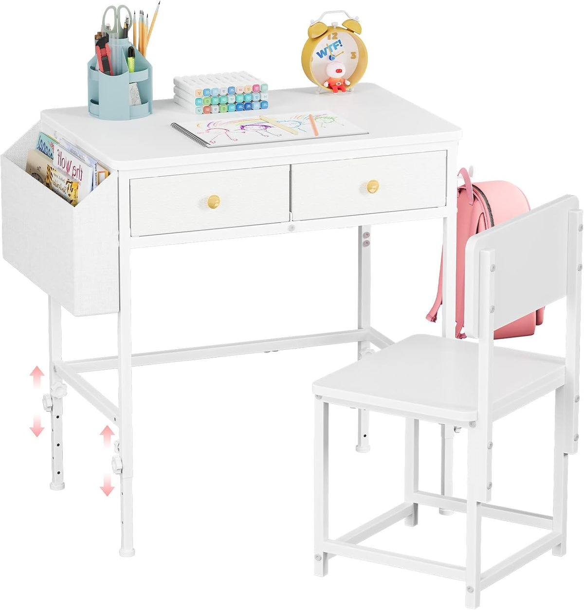 Height Adjustable Kids Desk and Chair Set, Study Table for 3-12 Boys Girls