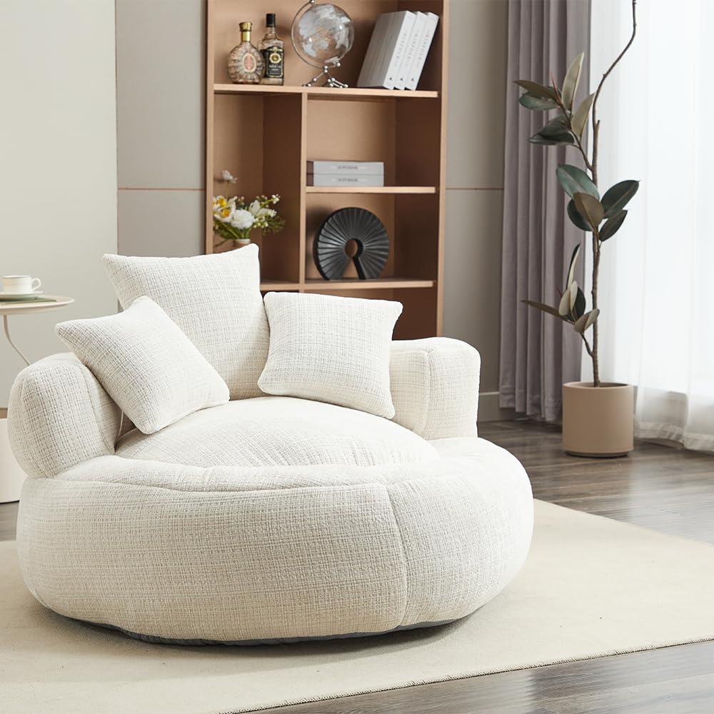 Bean Bag Chair with Pillows,No Assembly Boneless, Easy-Clean Round Beanbag