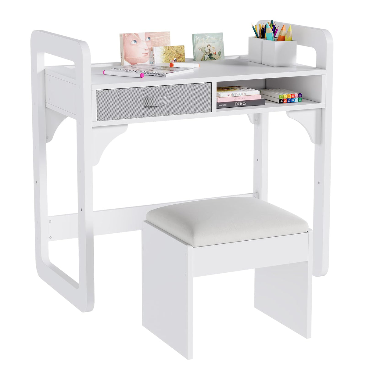 IDEALHOUSE Versatile Kids Desk and Chair Set, Pink