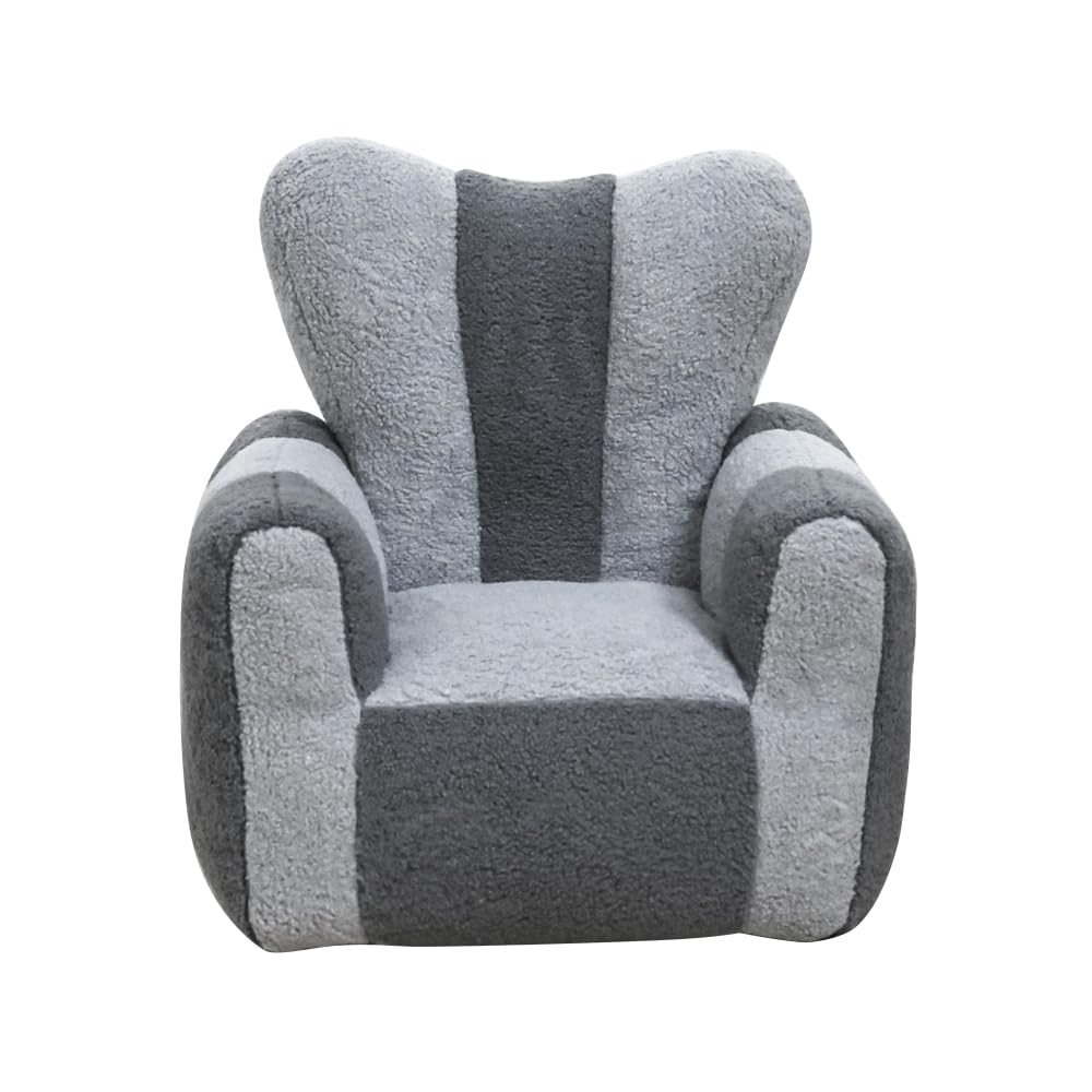 Kids Bean Bag Chair Sofa, Teddy Fabric, Heart-Shaped Backrest (White Green)