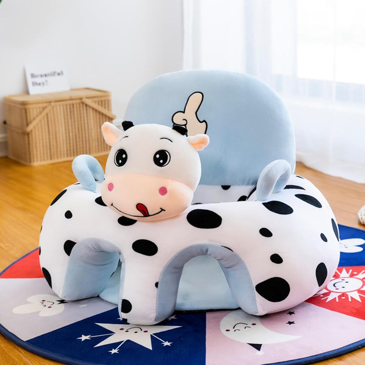 Baby Seat for Babies 3 Months & Up, Sit Me Up Floor Seat for Infants, Cartoon Back Head Support Sitting Infant Sofa, Toddler Plush Animal Shaped Learning Sitting Up Chair (Cow)