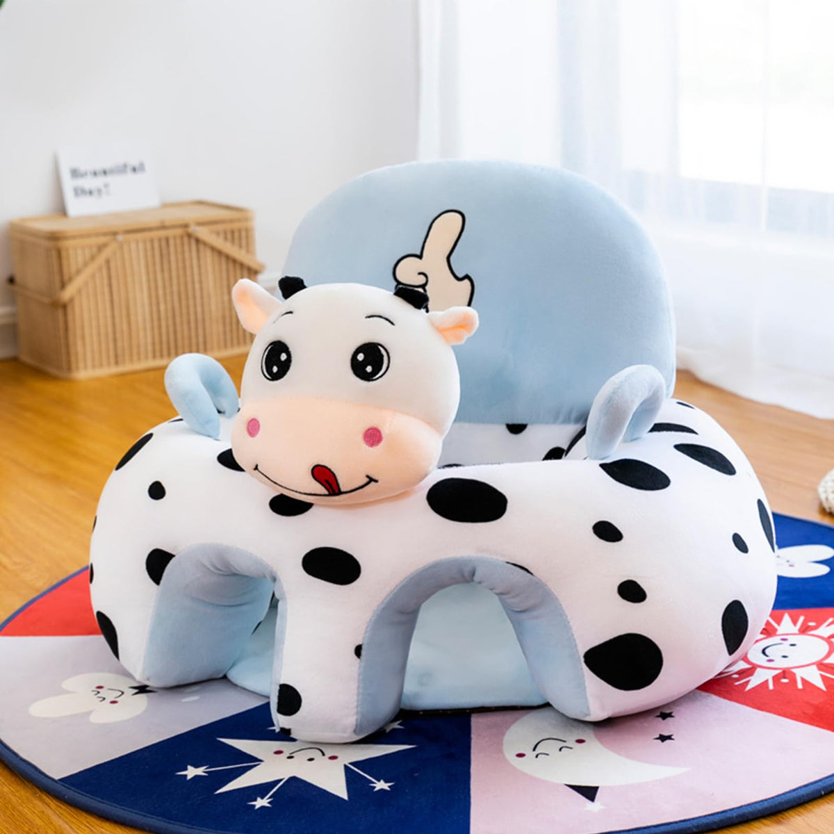 Baby Seat for Babies 3 Months & Up, Sit Me Up Floor Seat for Infants, Cartoon Back Head Support Sitting Infant Sofa, Toddler Plush Animal Shaped Learning Sitting Up Chair (Cow)