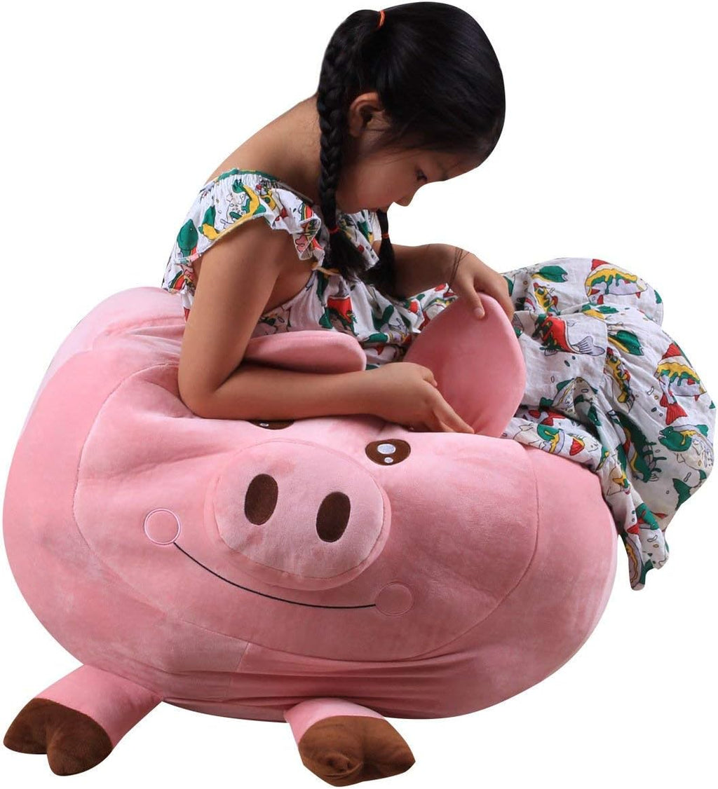 Stuffed Animal Storage Kids Bean Bag Storage Extra Large Kids Toy Organizer Plush Pouf Chair (Pig)