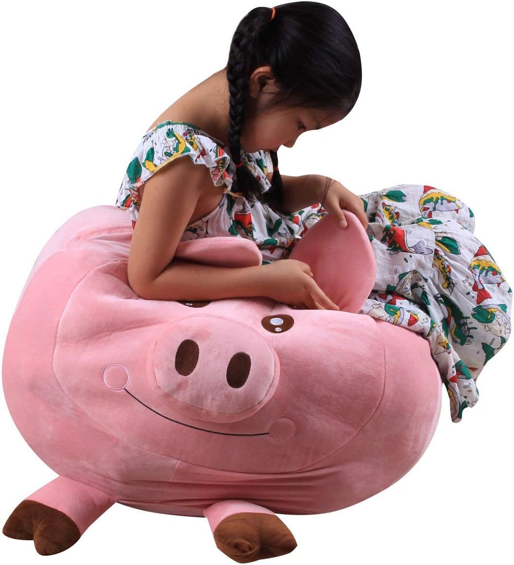 Stuffed Animal Storage Kids Bean Bag Storage Extra Large Kids Toy Organizer Plush Pouf Chair (Pig)
