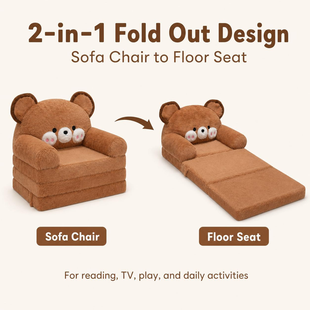 MONKISS Kids Couch, Toddler Chair Comfy, 2 in 1 Fold Out Kids Sofa