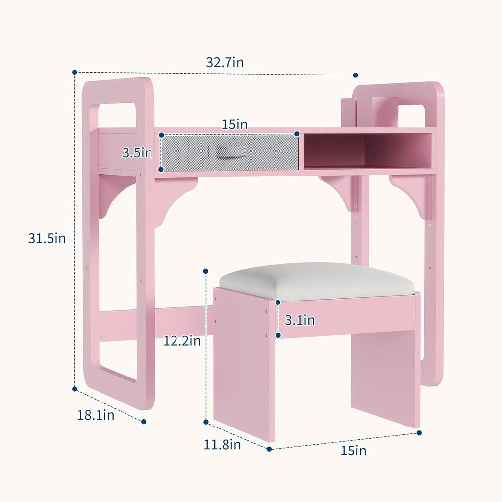 IDEALHOUSE Versatile Kids Desk and Chair Set, Pink