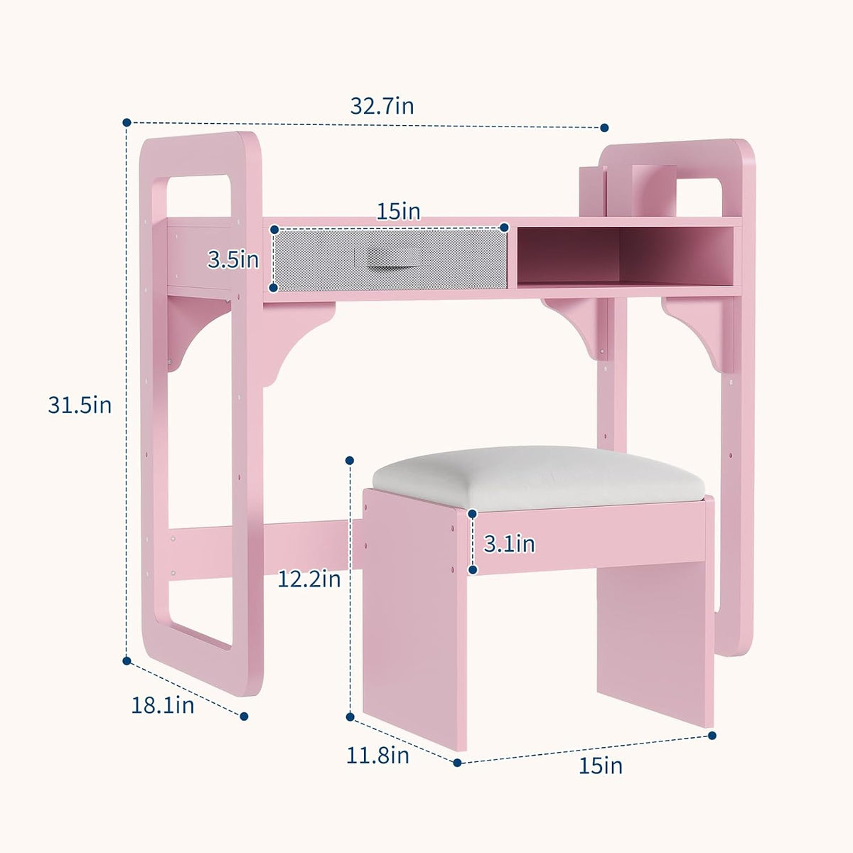 IDEALHOUSE Versatile Kids Desk and Chair Set, Pink
