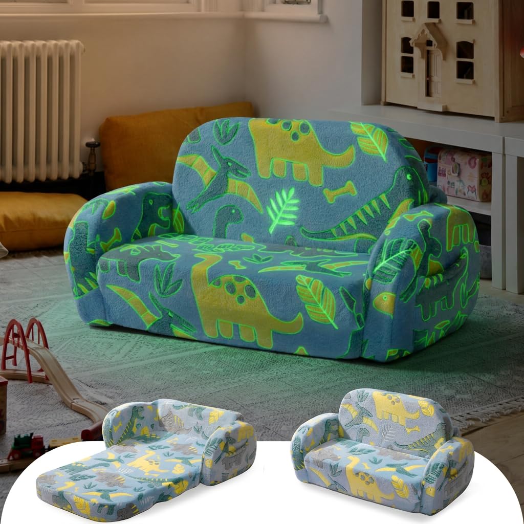 little dove 2-in-1 Sherpa Fold Out Kids Couch, Extra Wide Comfy Kid Chair, Convertible Kids Sofa, Foldable Kid Couch with High Density Foam for Boys & Girls, Beige