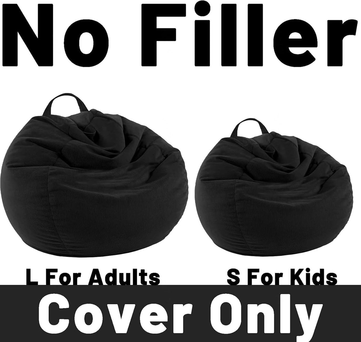 NIBHZ Stuffed Animal Storage Bean Bag Chair Cover (No Filler) for Kids and Adults.Soft Premium Bean Bag for Organizing Children Plush Toys,black-100x120cm